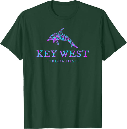 Key West Florida Colorful Dolphin Girls Boys T-Shirt - T-Shirt | Forest