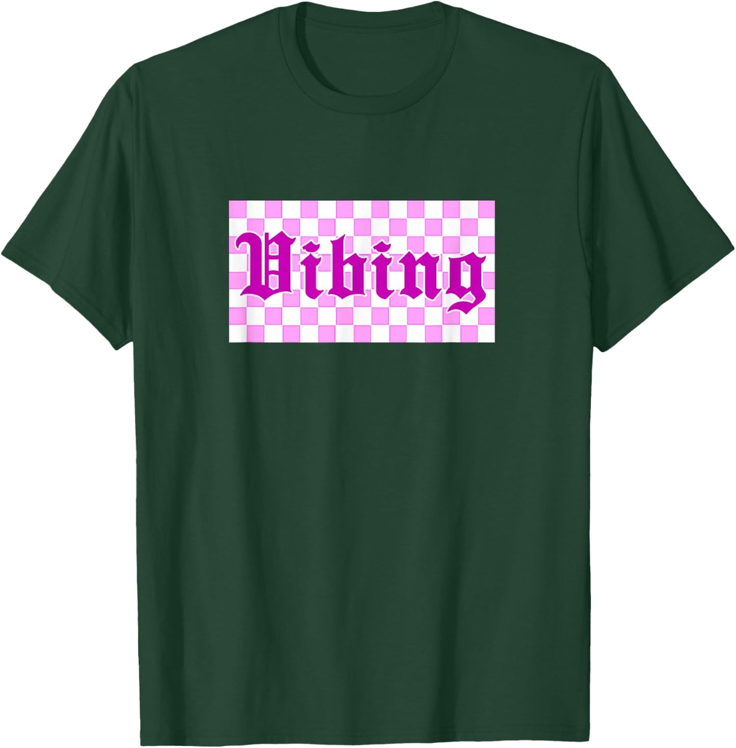 Pink Color Vibng Check Pink Graphic T-Shirt - T-Shirt | Forest