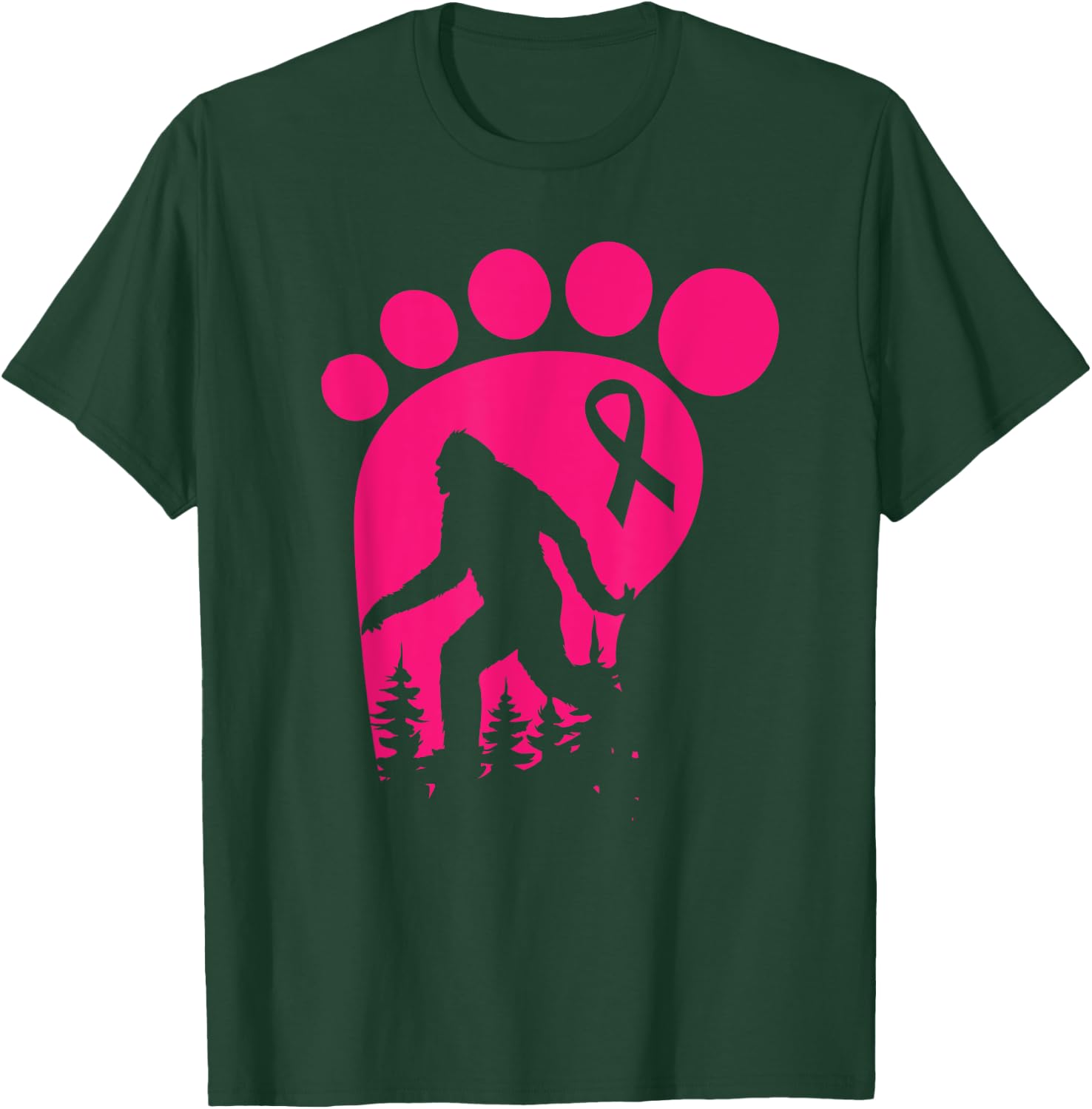 Bigfoot Pink Ribbon Breast Cancer Awareness Cool Sasquatch T-Shirt - T-Shirt | Forest