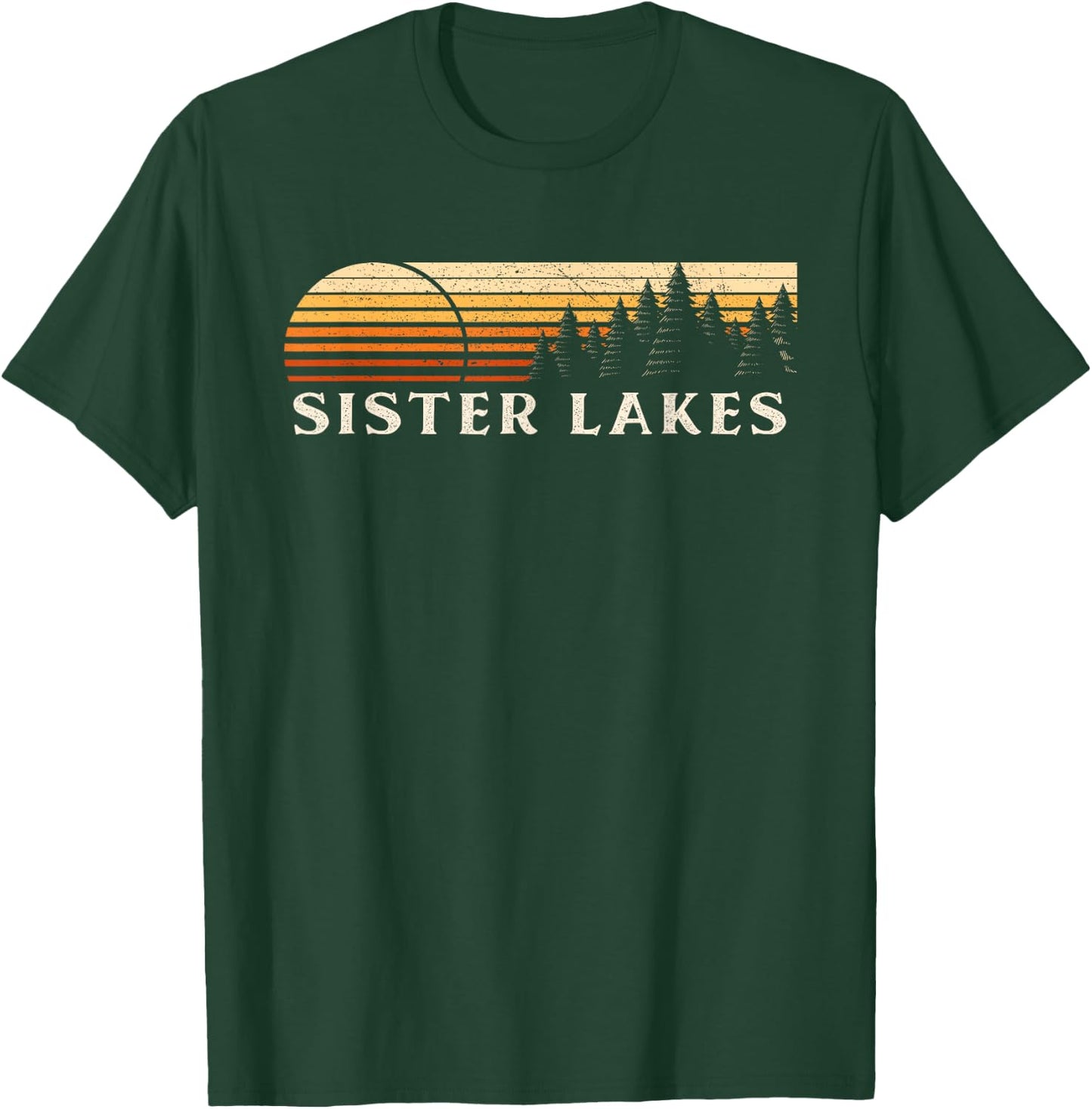 Sister Lakes, MI Vintage Evergreen Sunset Eighties Retro T-Shirt - T-Shirt | Forest