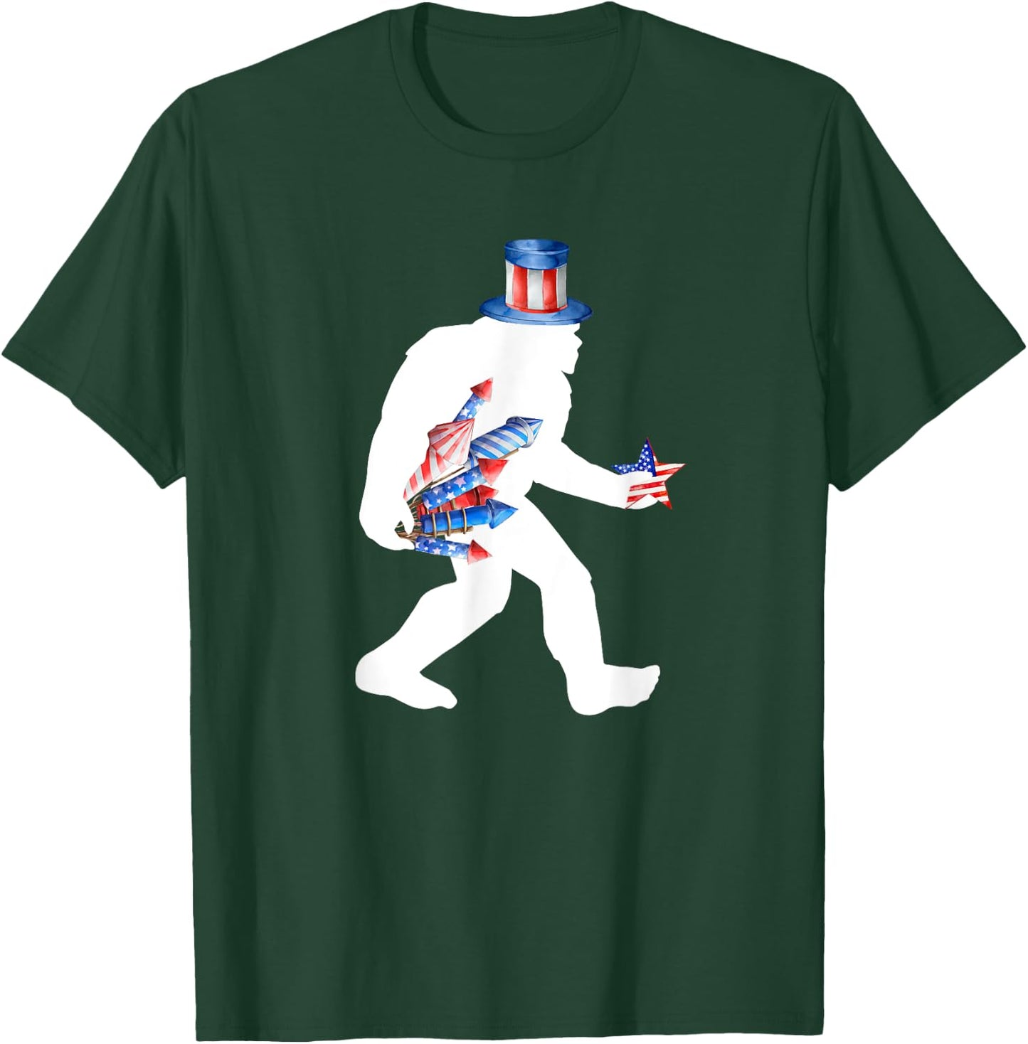 Bigfoot Fireworks 4th of July Sasquatch American Flag T-Shirt - T-Shirt | Forest