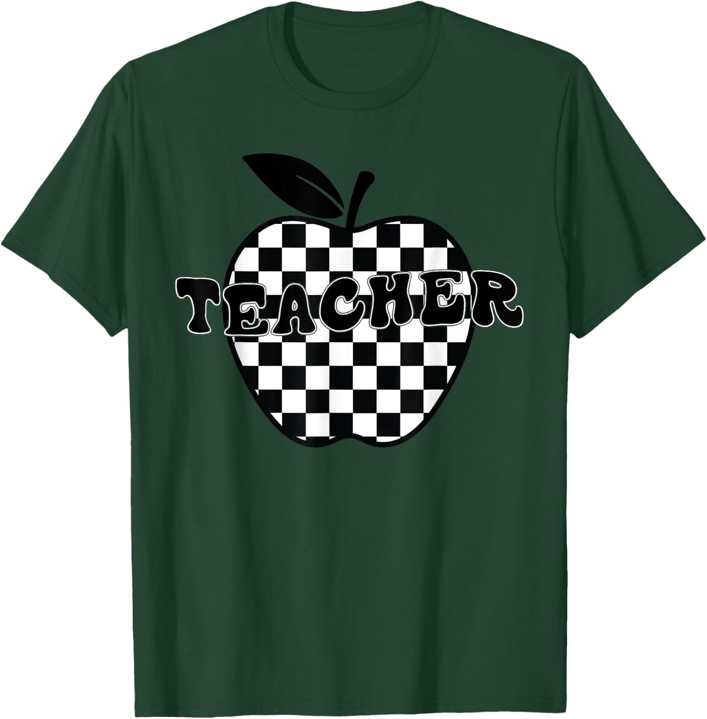 Back To School Checkered Apple Teacher Checkerboard teacher T-Shirt - T-Shirt | Forest