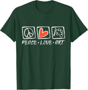 Art Teachers Peace Love Art For Artists And Painting Men Women Girls Kids T-Shirt - T-Shirt | Forest