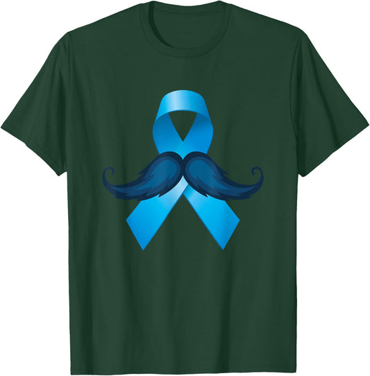Light Blue Ribbon Mustache Prostate Cancer Awareness T-Shirt - T-Shirt | Forest