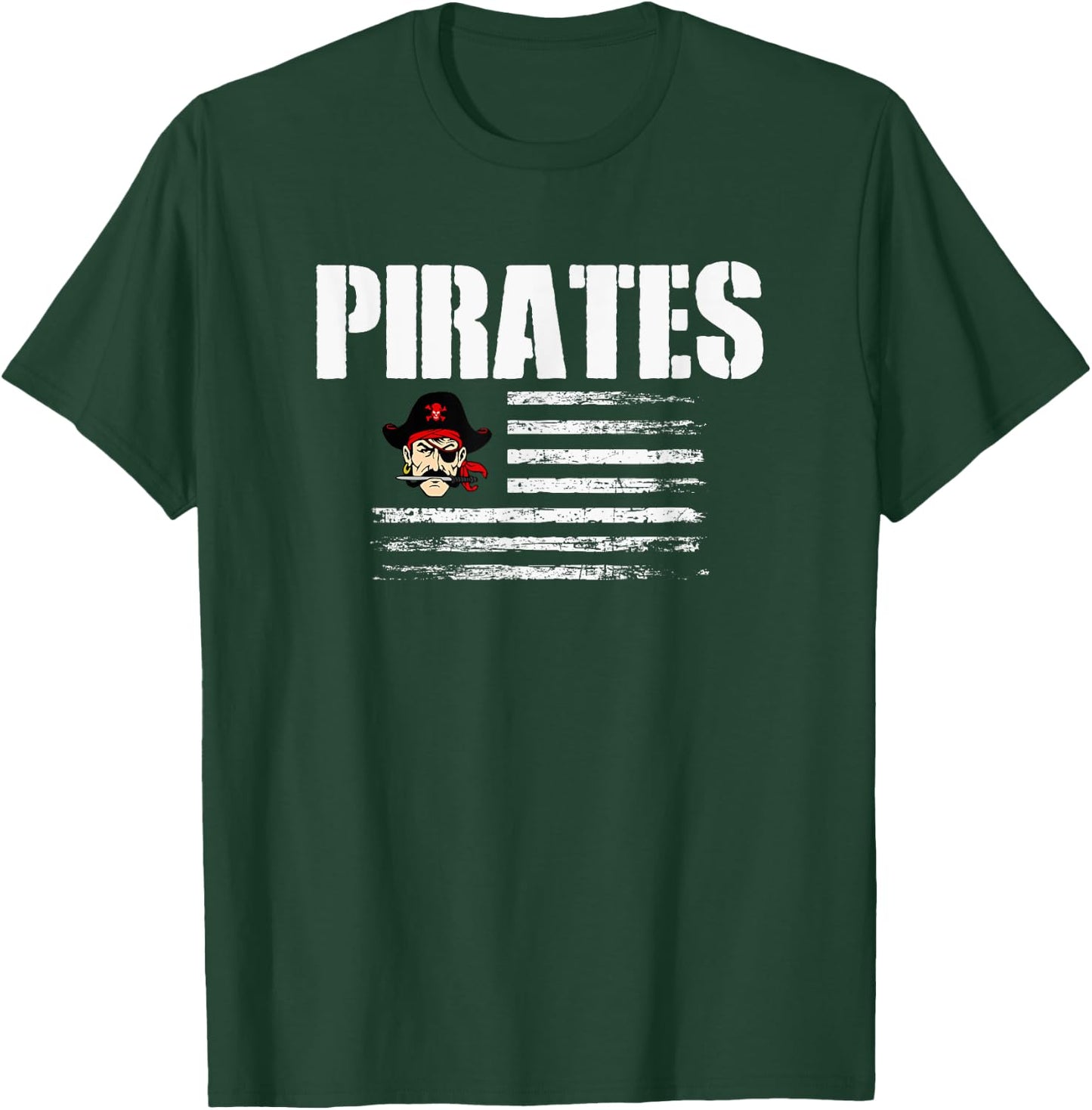 Belfry Pirates Logo USA Flag Pride HS T-Shirt - T-Shirt | Forest
