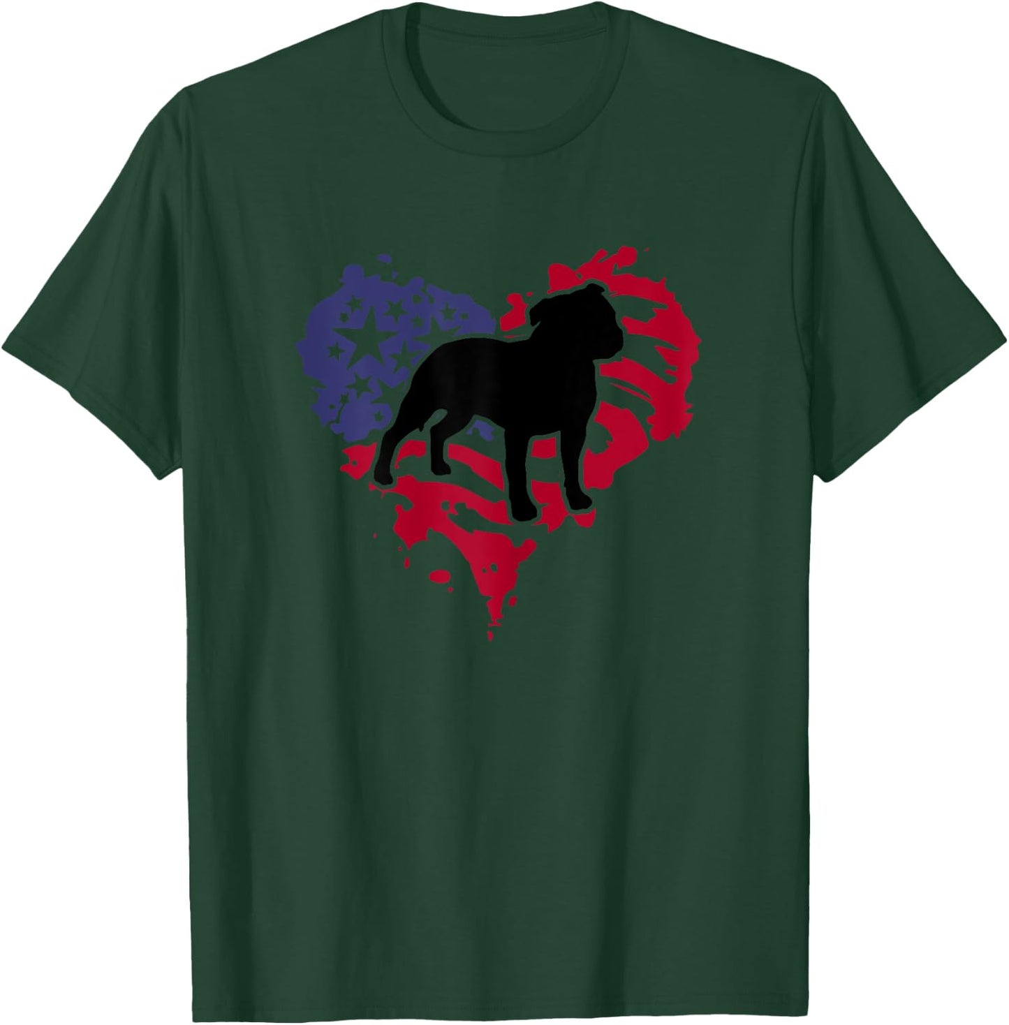 Patriotic Heart American Flag Staffordshire Bull Terrier Dog Women T-Shirt - T-Shirt | Forest