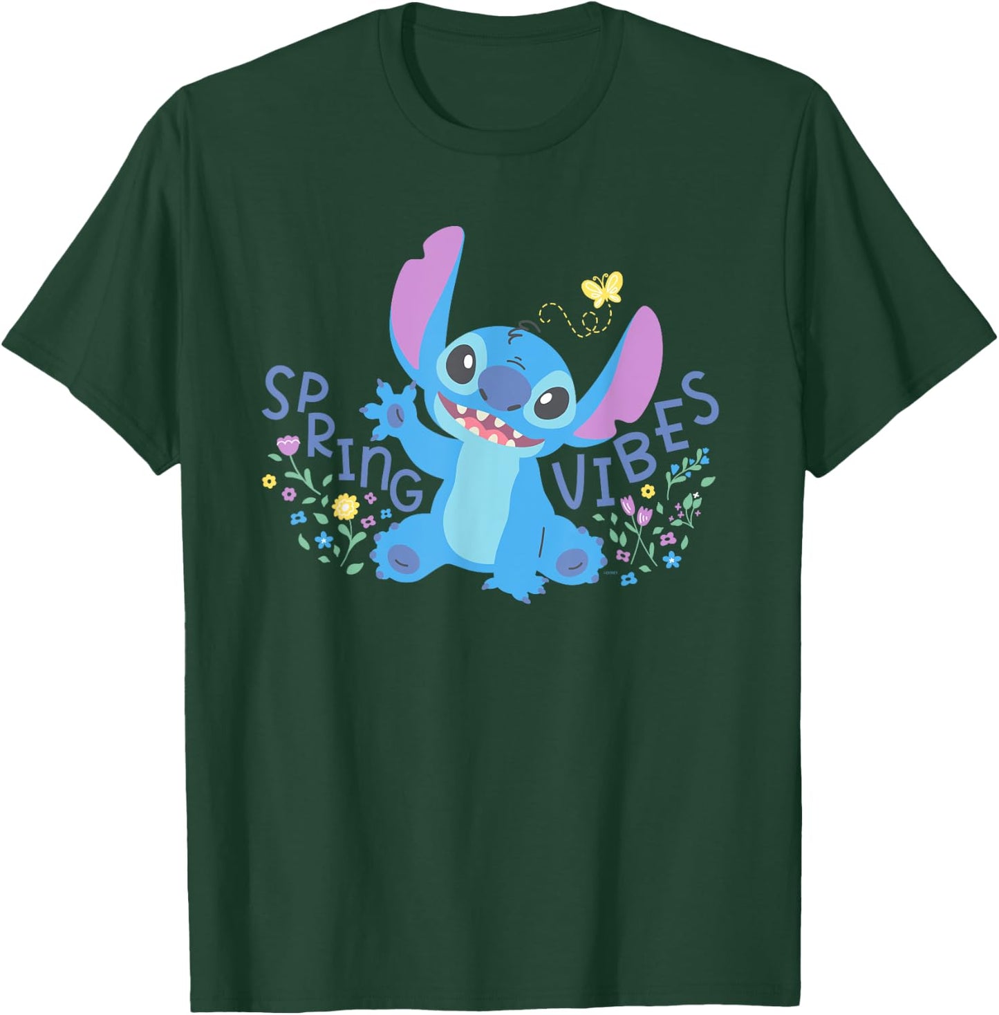 Disney Stitch with Flowers & Butterfly Easter Spring Vibes T-Shirt - T-Shirt | Forest