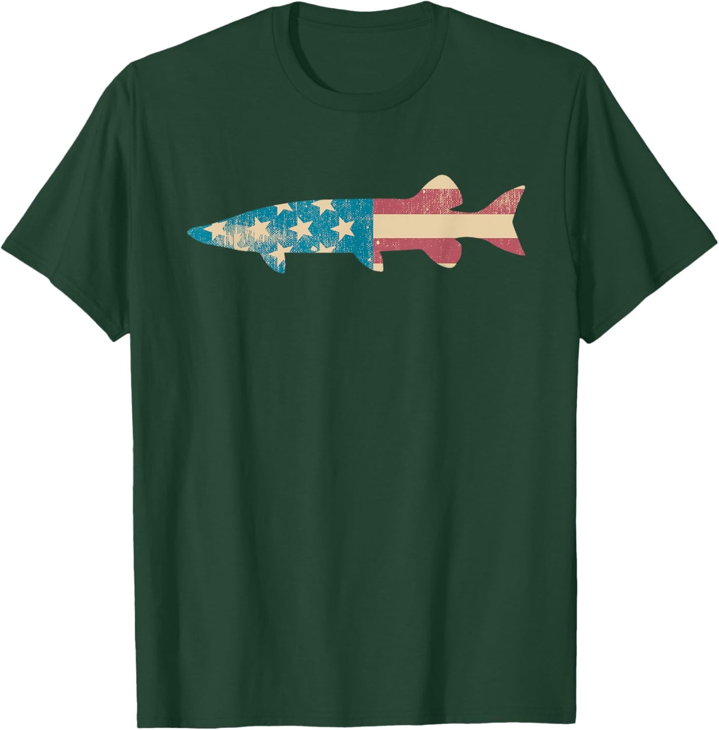 Muskie American Flag - Patriotic Musky Fishing T-Shirt - T-Shirt | Forest