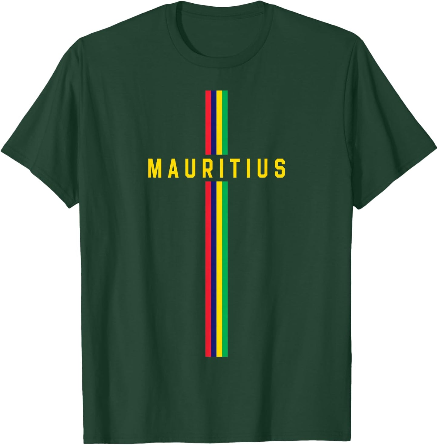 Flag of Mauritius vertical "Mauritius" in capital letters , Black, S T-Shirt - T-Shirt | Forest