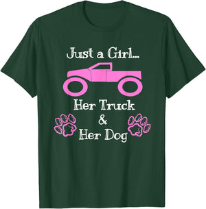 Just a Girl Her Dog and Her Truck Pink T Shirt T-Shirt - T-Shirt | Forest