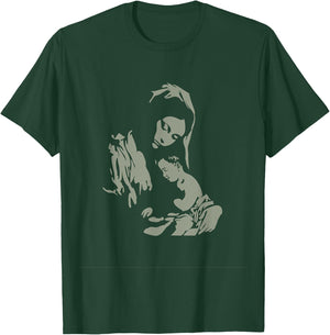 Our Lady Virgin Mary with Baby Jesus Catholic Sacred Apparel T-Shirt - T-Shirt | Forest