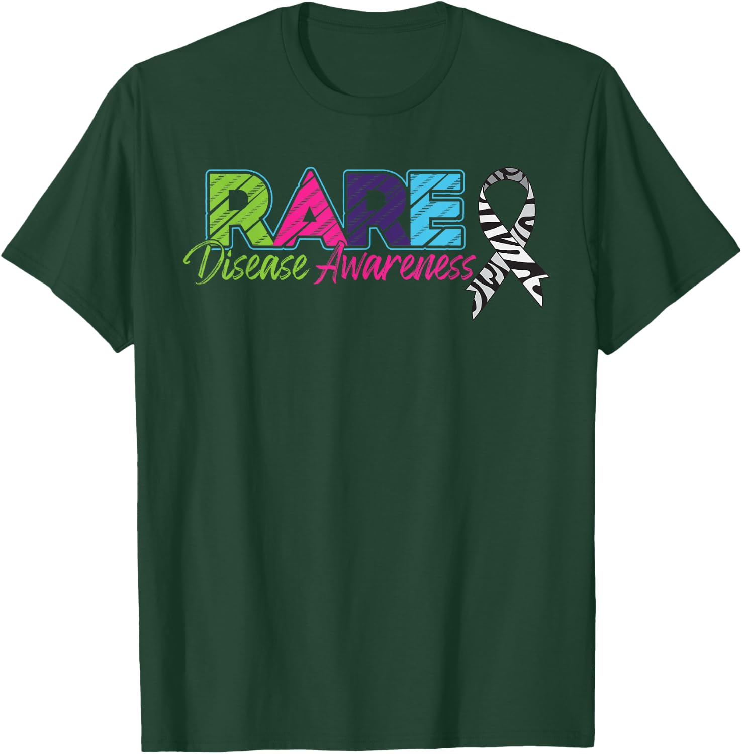 Rare Disease Awareness Zebra Ribbon T-Shirt - T-Shirt | Forest