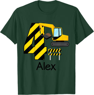 Kids Boys Construction 4th Birthday Alex 4 Years Old Party T-Shirt - T-Shirt | Forest