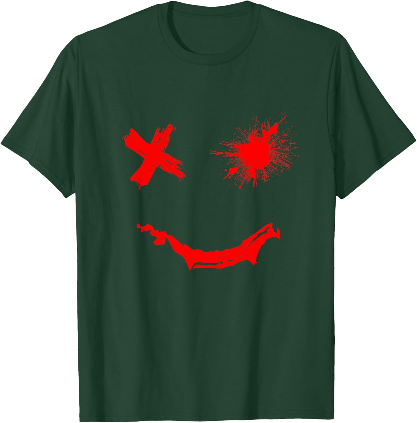 Red Graphic Party Face Rough Style Smile Face Red , black T-Shirt - T-Shirt | Forest