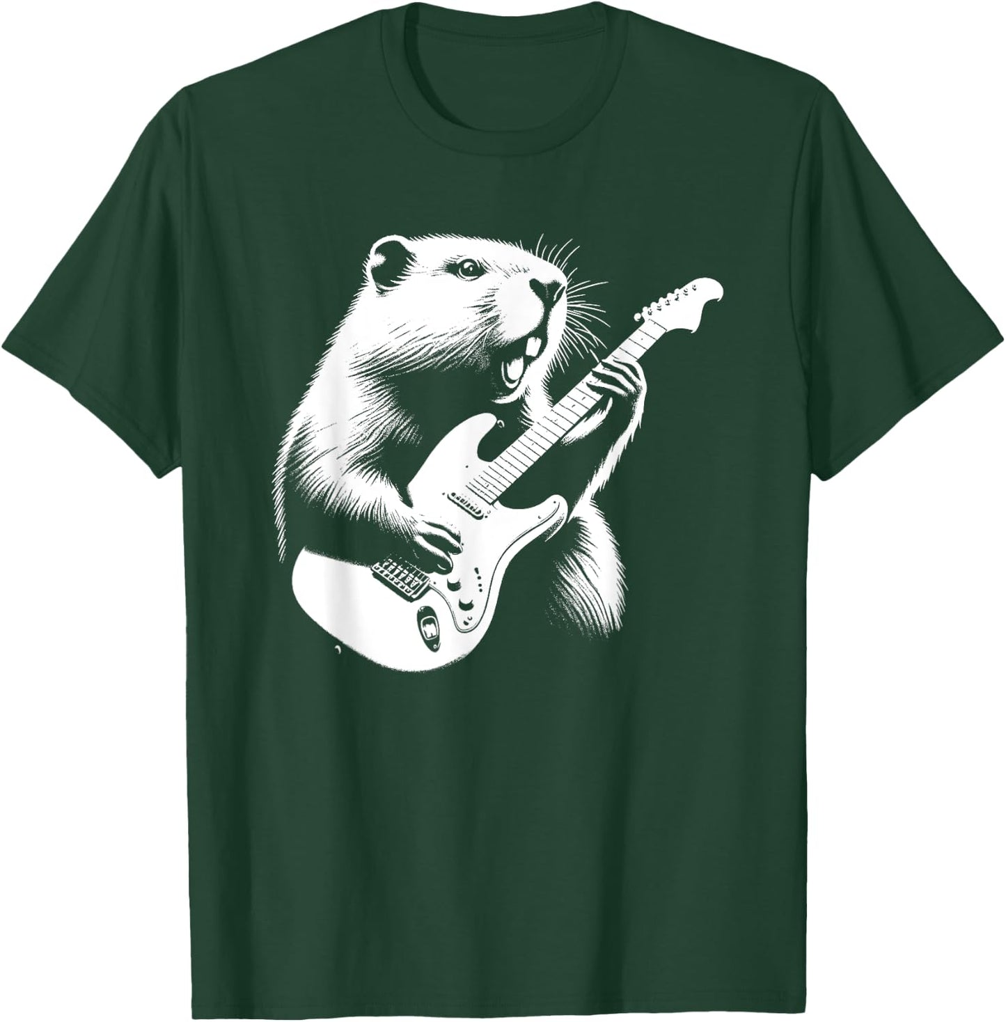 Beaver Playing Electric Guitar Rock Star Guitarist T-Shirt - T-Shirt | Forest