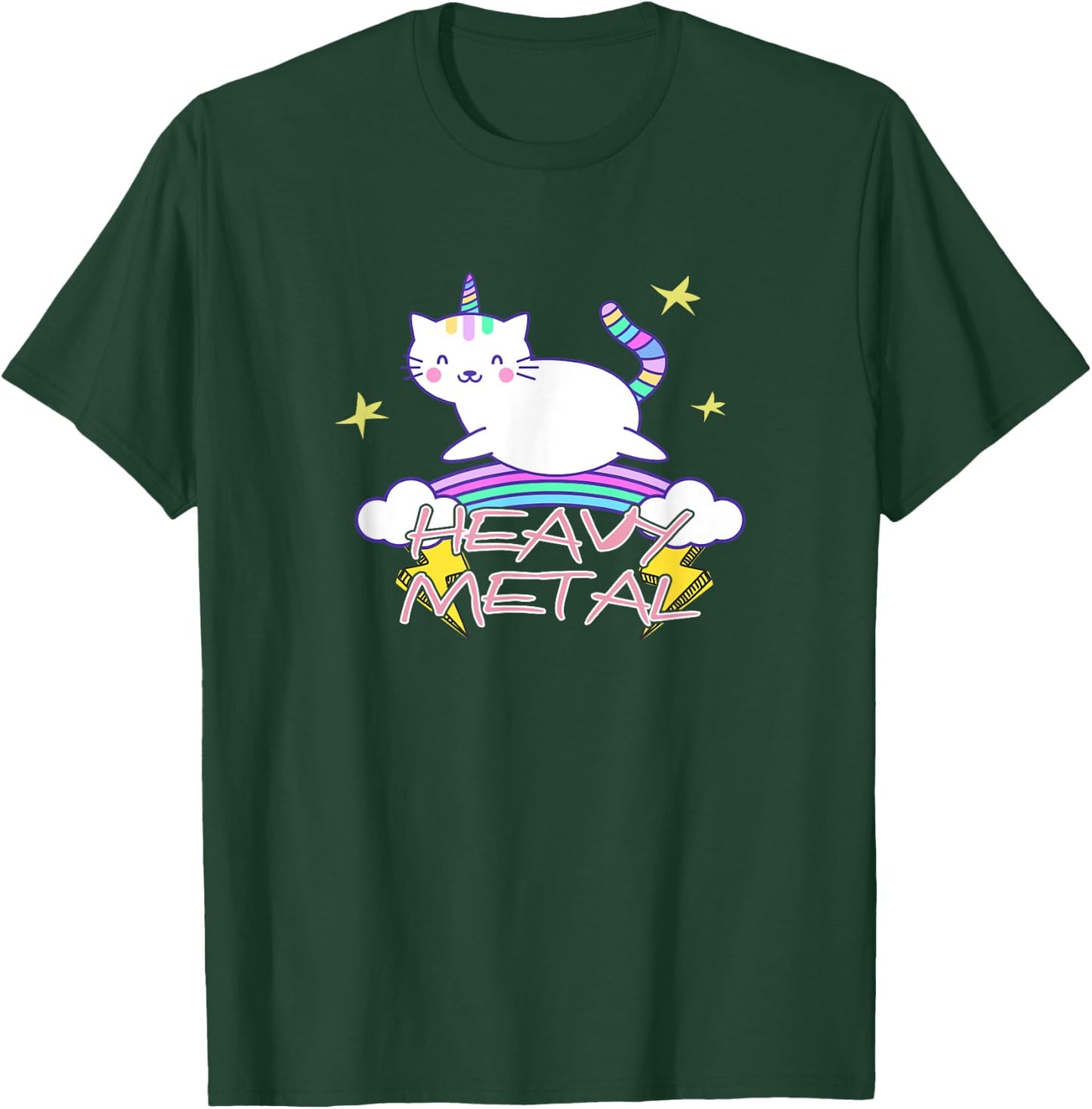 Heavy Metal Kawaii Unicorn Cat and Rainbow T-Shirt - T-Shirt | Forest