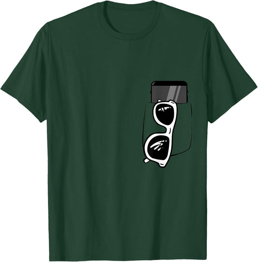 Fake pocket with black print on sunglasses and phone T-Shirt - T-Shirt | Forest