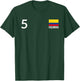Colombia Number 5 National Flag Country Heritage T-Shirt - T-Shirt | Forest