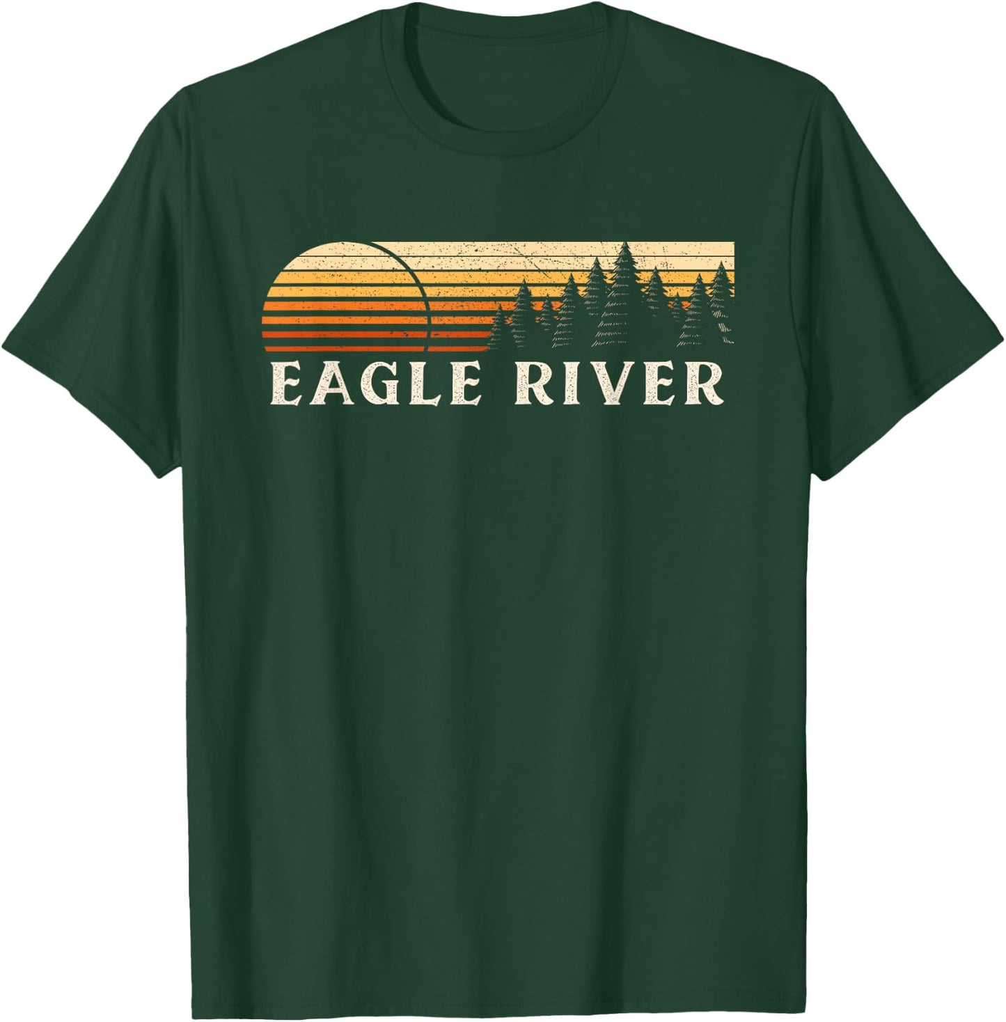 Eagle River, WI Vintage Evergreen Sunset Eighties Retro T-Shirt - T-Shirt | Forest