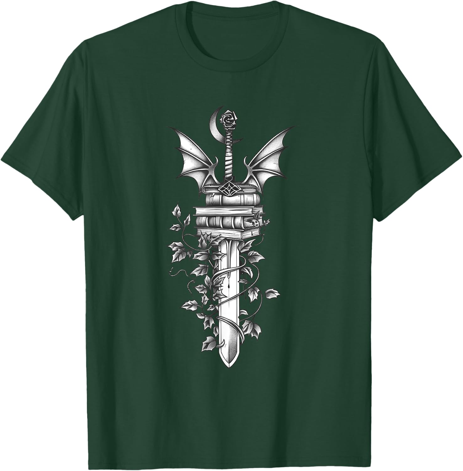 Romantasy Reader Book Lover Sword Dragon Books Fantasy Book T-Shirt - T-Shirt | Forest