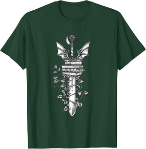 Romantasy Reader Book Lover Sword Dragon Books Fantasy Book T-Shirt - T-Shirt | Forest