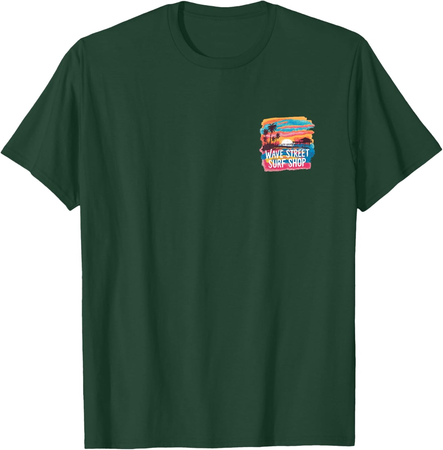 Wave Street Surf Shop Sunset Silhouette Graphic T-Shirt - T-Shirt | Forest