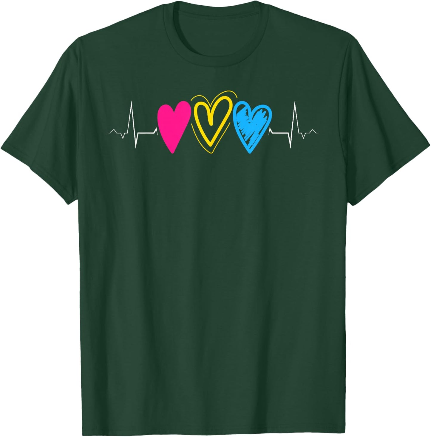Pansexual Pride Hearts in Pulse Line LGBTQ Colors T-Shirt - T-Shirt | Forest