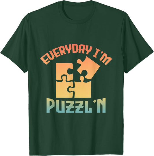 Retro Everyday I'm Puzzl'n - Jigsaw Puzzle Master Puzzling T-Shirt - T-Shirt | Forest