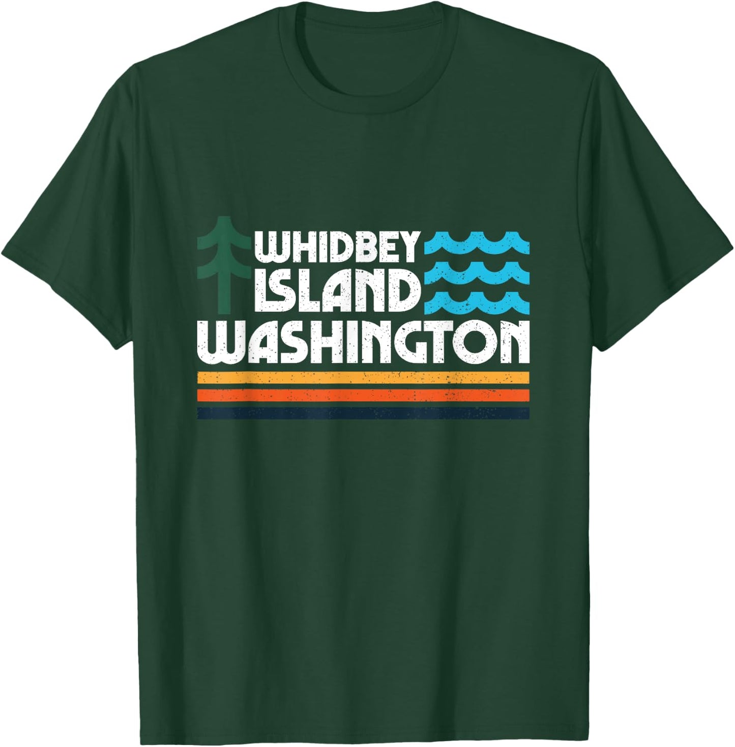 Whidbey Island Washington Retro 70s 80s Minimal Icons T-Shirt - T-Shirt | Forest