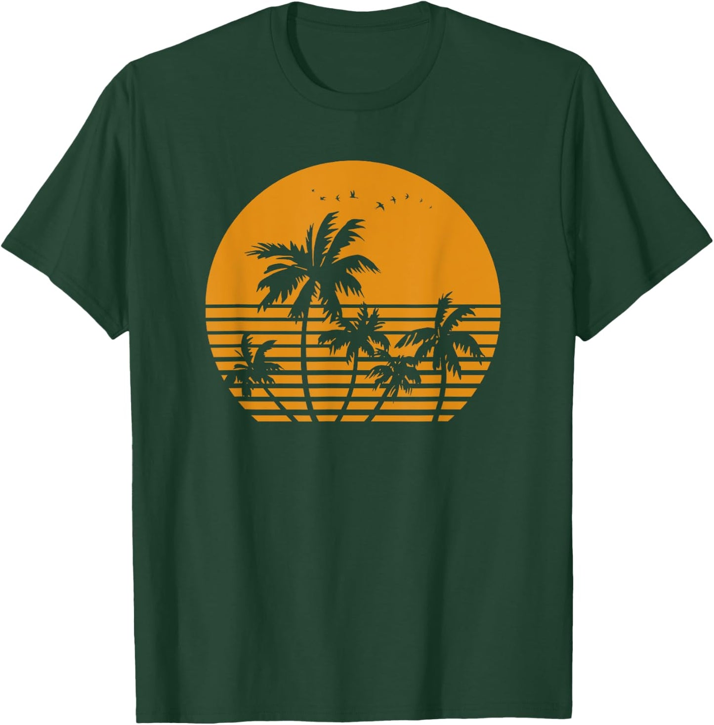 Vintage Birds Sunset Beach Palm trees T-Shirt - T-Shirt | Forest