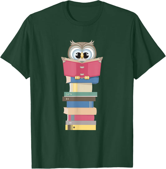 Kawaii Owl Reads Book - Reading Bookworm Library Book Lover T-Shirt - T-Shirt | Forest