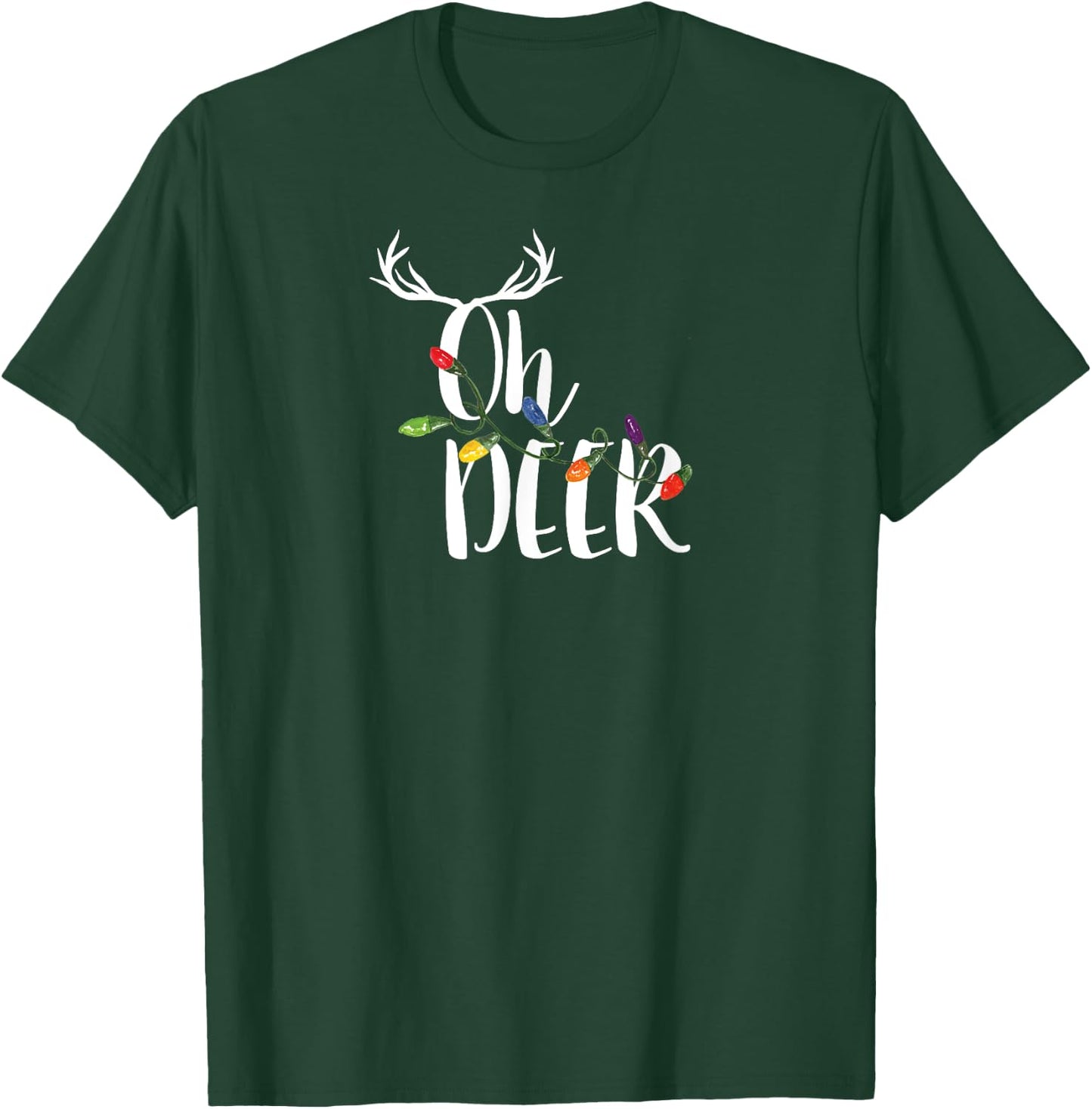 Oh Deer T Shirt Cute Christmas Lights Antlers Holiday T-Shirt - T-Shirt | Forest