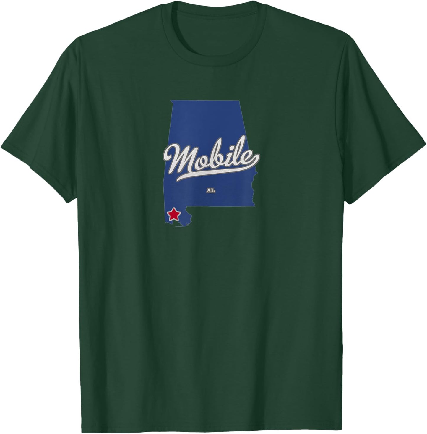 Mobile Alabama AL Map T-Shirt - T-Shirt | Forest