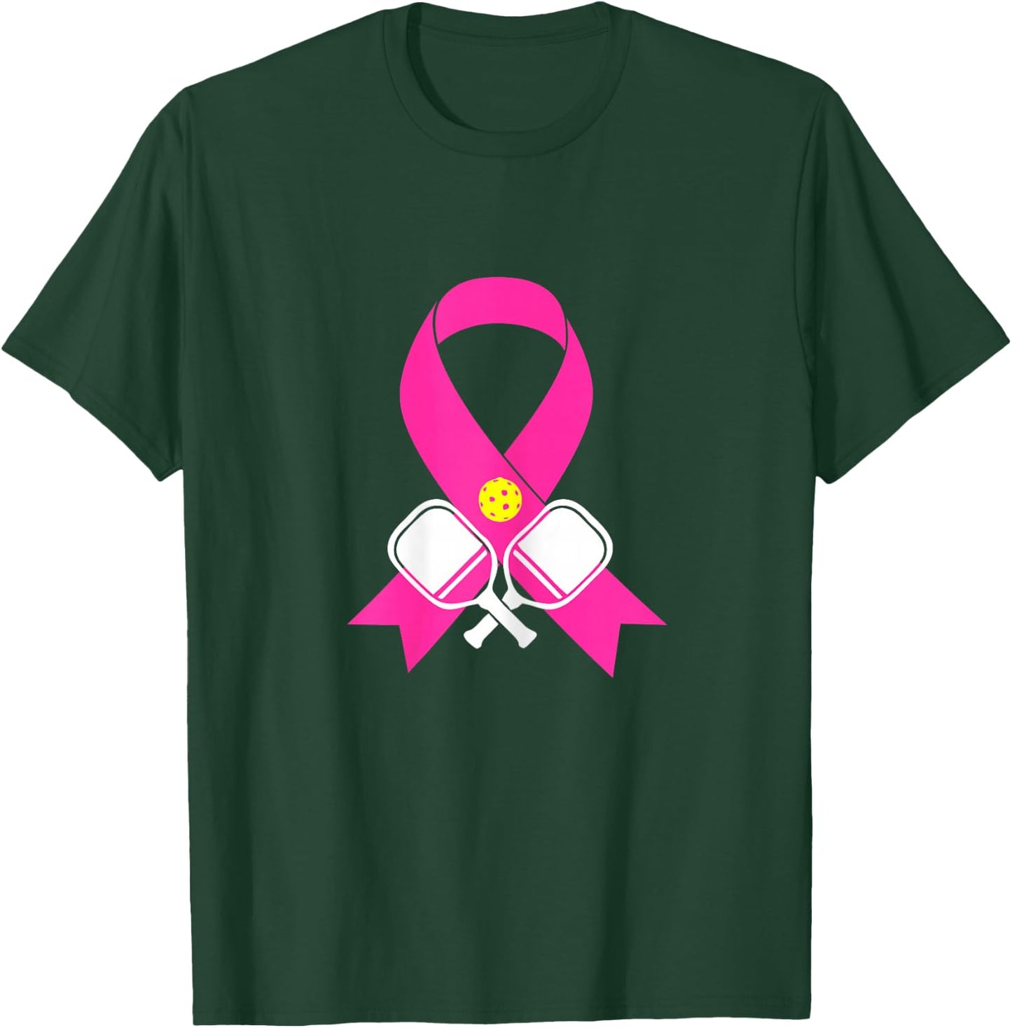 Pickleball Breast Cancer Awareness Pink Ribbon T-Shirt - T-Shirt | Forest