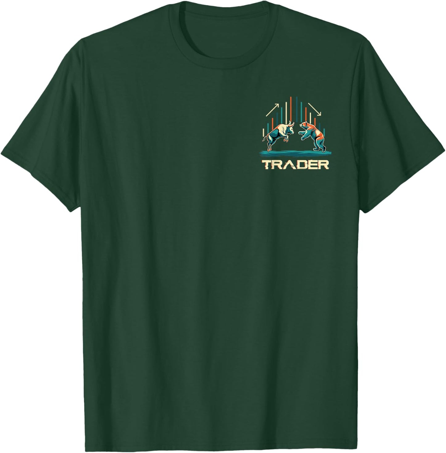 Bull and Bear Trader Stock Market Minimalist T-Shirt - T-Shirt | Forest