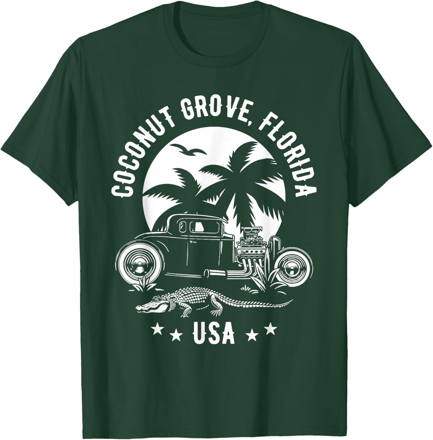 Coconut Grove Florida Sunset Hotrod Retro Design T-Shirt - T-Shirt | Forest