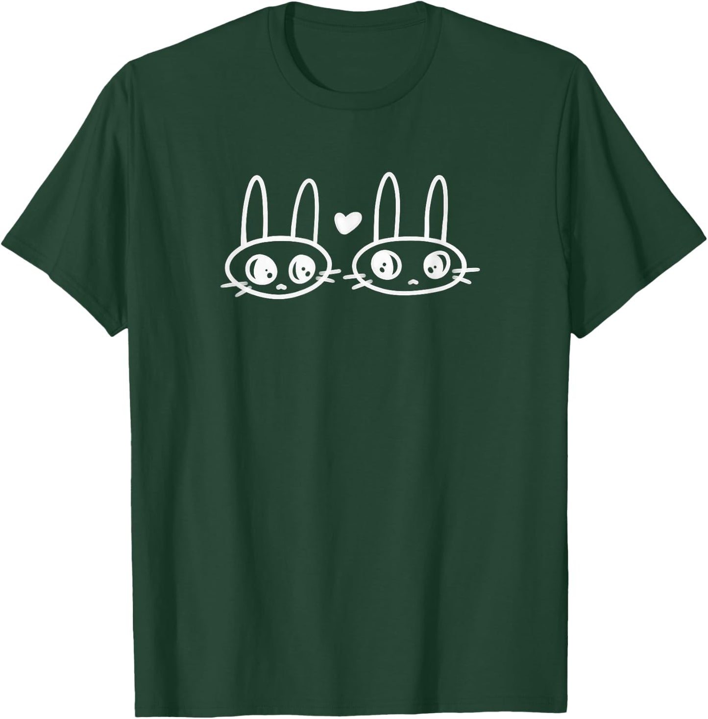 Y2K Cute Kawaii Coquette Bunnies with Heart T-Shirt - T-Shirt | Forest