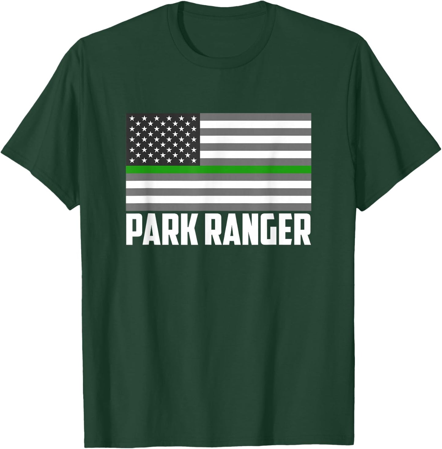 Park Ranger Green Line American Flag Wildlife Game Warden T-Shirt - T-Shirt | Forest