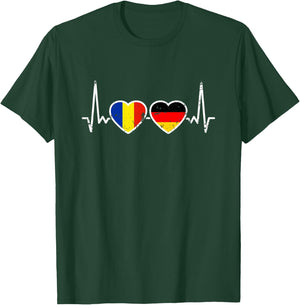 Romania Germany Vintage Heartbeat Flag Romanian , black T-Shirt - T-Shirt | Forest