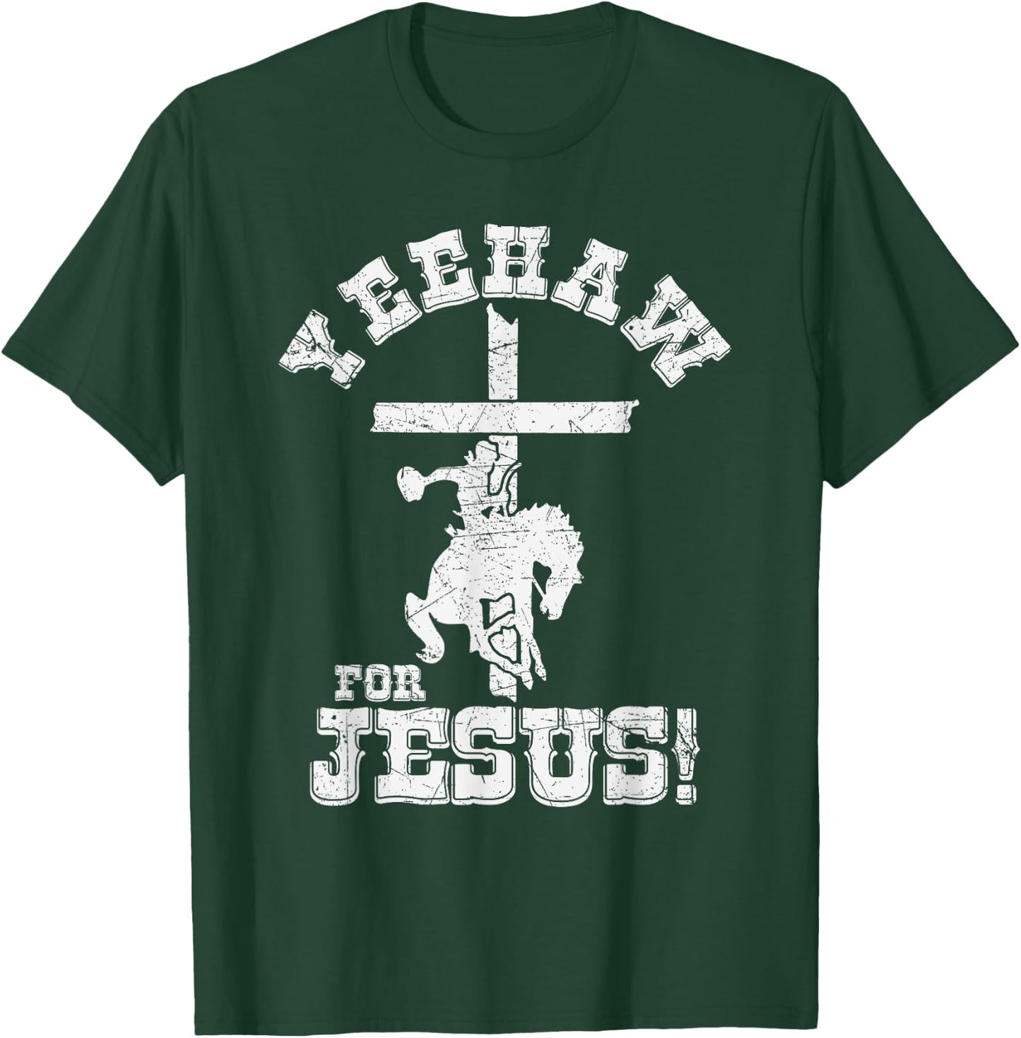 Yeehaw For Jesus Christian Cowboy Cross With Horse Rodeo T-Shirt - T-Shirt | Forest