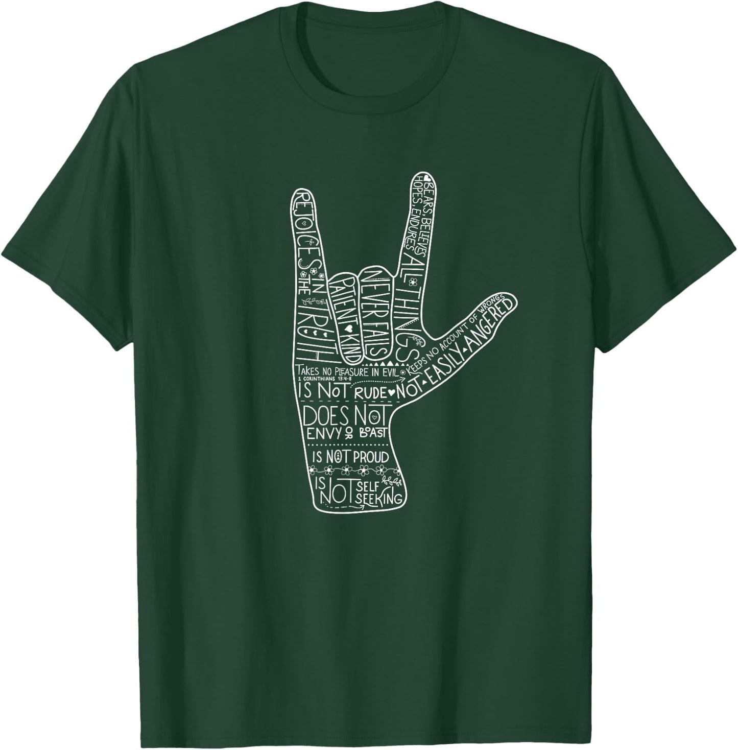 ASL I Love You Corinthians 13 Love Valentine Christian T-Shirt - T-Shirt | Forest
