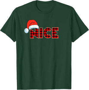 Naughty or Nice Christmas Couple Buffalo Red Plaid T-Shirt - T-Shirt | Forest