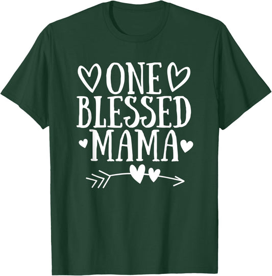 One Blessed Mama Mothers Day Heart Arrow Grandma Momma T-Shirt - T-Shirt | Forest
