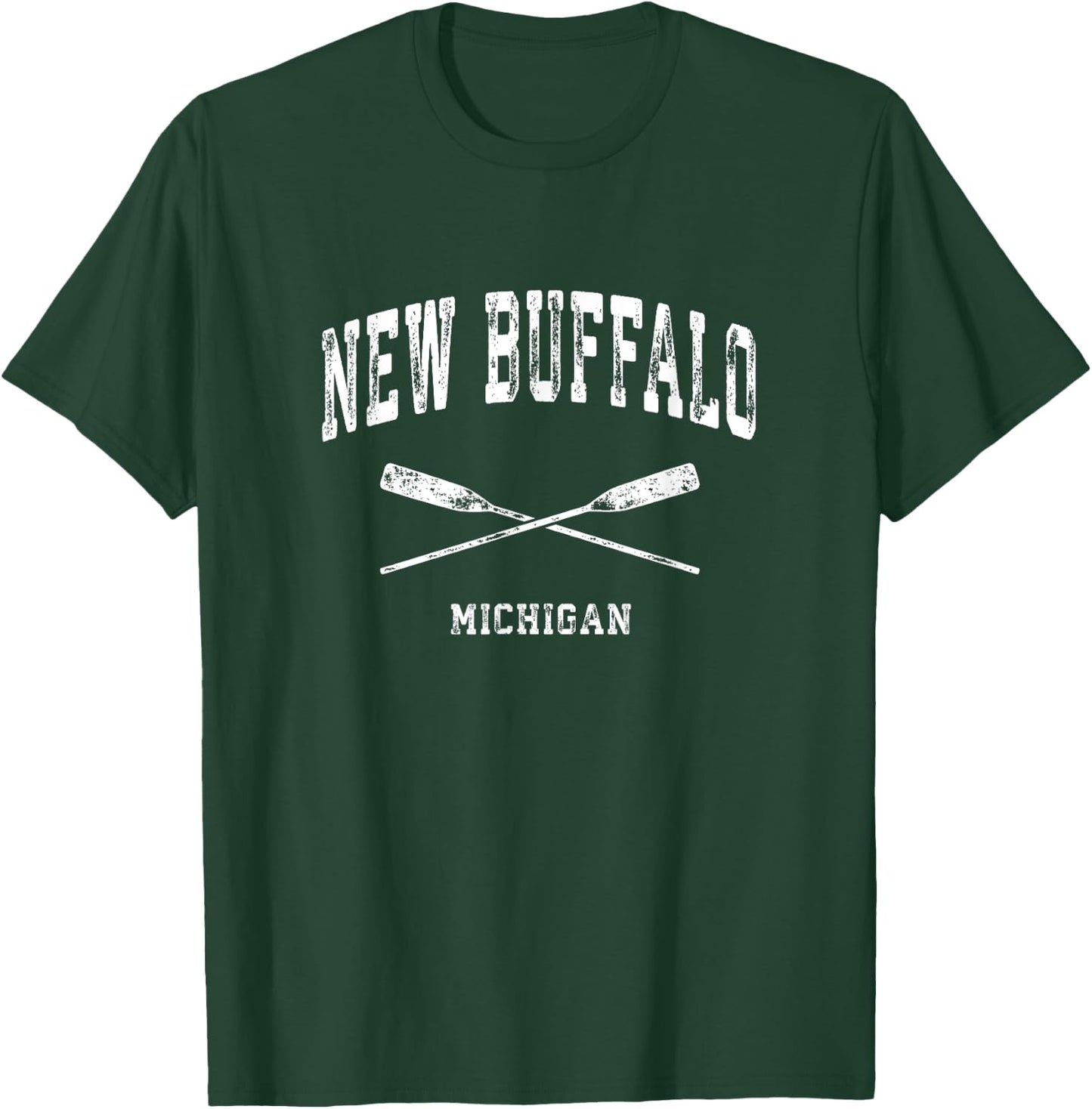New Buffalo Michigan Vintage Nautical Crossed Oars T-Shirt - T-Shirt | Forest