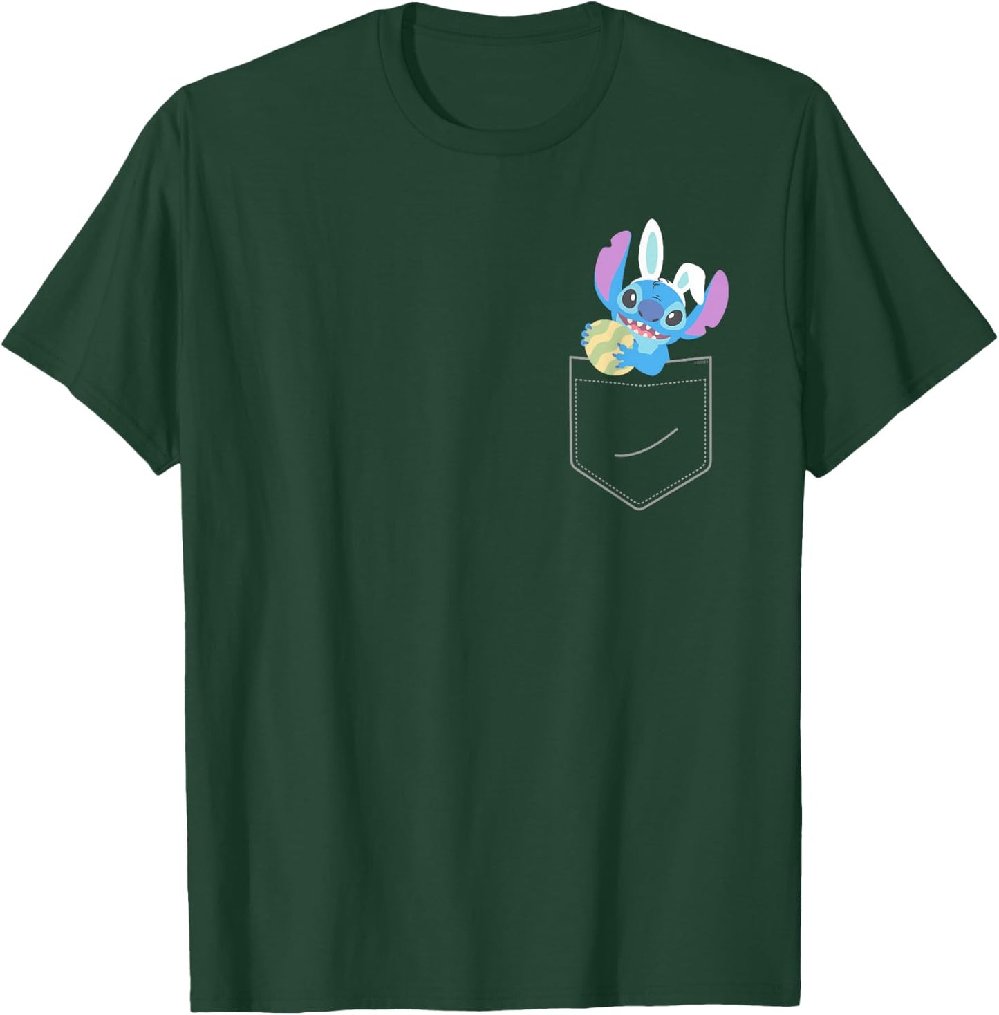 Disney Stitch Easter Egg and Bunny Ears Corner Pocket Art T-Shirt - T-Shirt | Forest