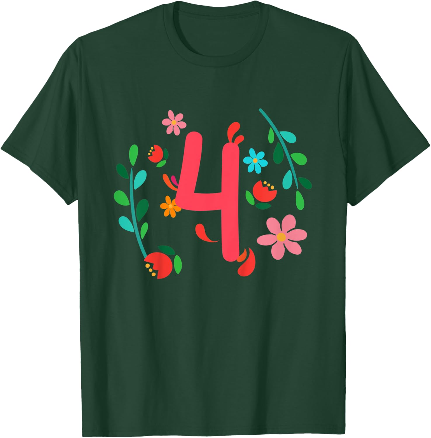 Kinder Blume Geburtstag Shirt 4 Jahre alt Geburtstag Outfit Mädchen T-Shirt - T-Shirt | Forest