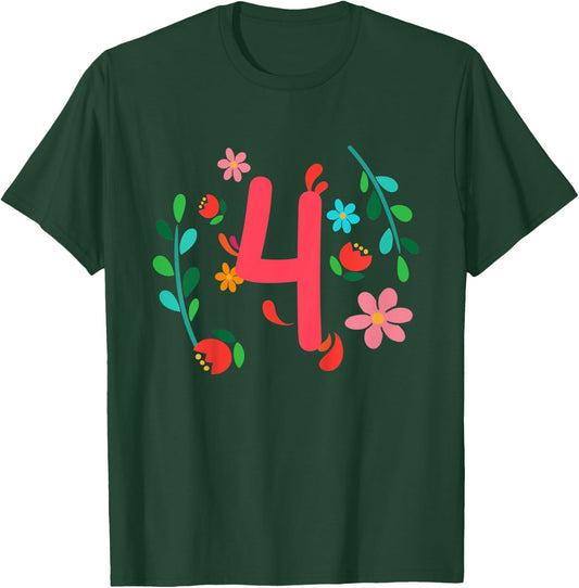 Kinder Blume Geburtstag Shirt 4 Jahre alt Geburtstag Outfit Mädchen T-Shirt - T-Shirt | Forest