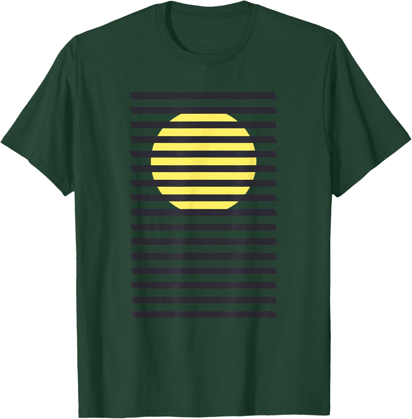 Minimalist Striped Rising Sun Design, Bauhaus Geometric Sun T-Shirt - T-Shirt | Forest