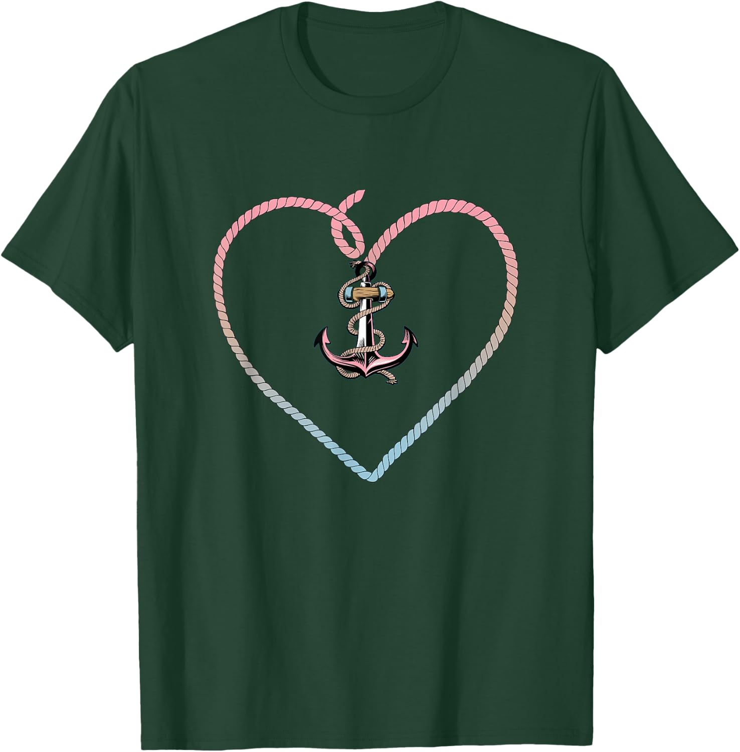 Heart Anchor Vacation Nautical Anchor T-Shirt - T-Shirt | Forest