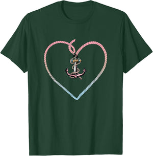 Heart Anchor Vacation Nautical Anchor T-Shirt - T-Shirt | Forest